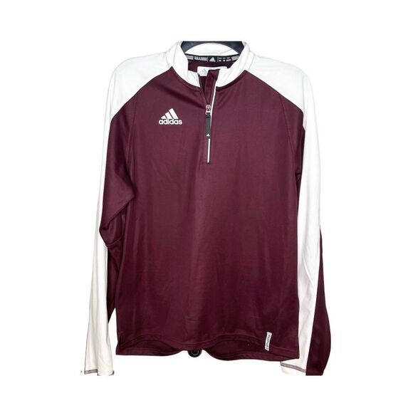 Adidas Women's Maroon White 1/4 Zip Long Sleeve Pullover Shirt Size XS - Picture 2 of 9